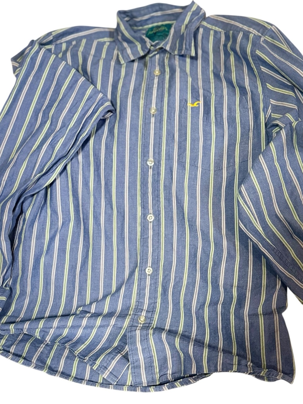Hollister Blue Striped Button-Down Shirt with Yellow Logo